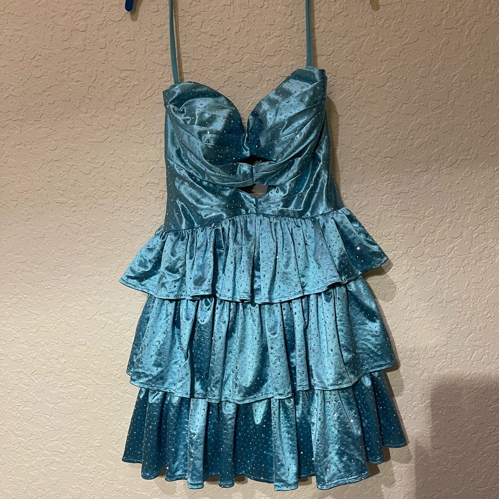 Chic Blue Ruffled PROM Mini Dress - Picture 7 of 7